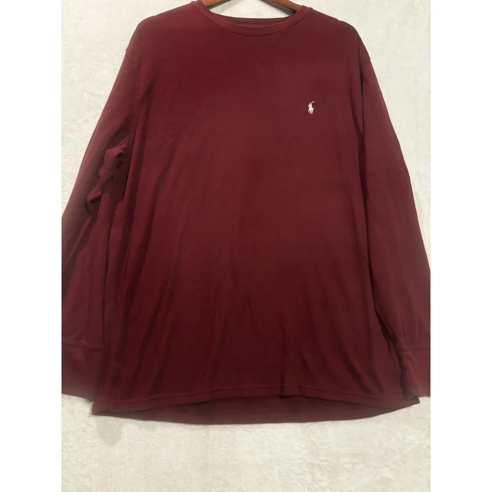 Polo Ralph Lauren Men's Shirt 2XL Sleepwear Long Sleeve Logo Pony‎ Maroon Red
